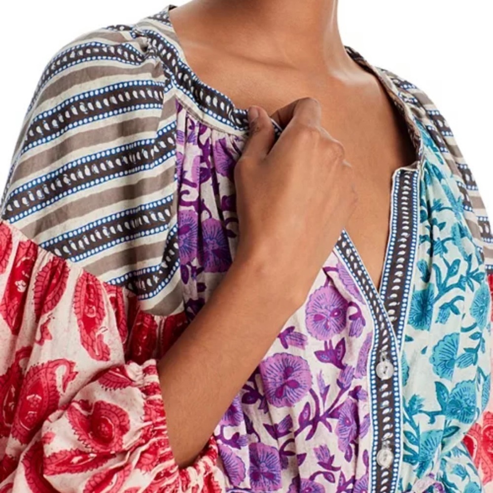 NEW Charina Sarte Floral Dress Women's XS Blue/Purple/Pink Balloon Sleeve Boho - Picture 4 of 14